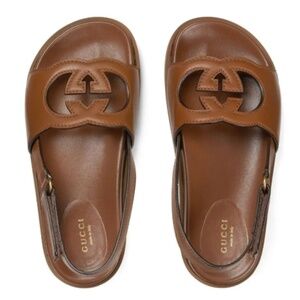 Gucci Brown Leather Platform Slingback Sandals